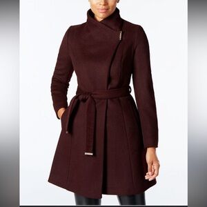MICHAEL Michael Kors Asymmetrical belted wool merlot coat Sz M